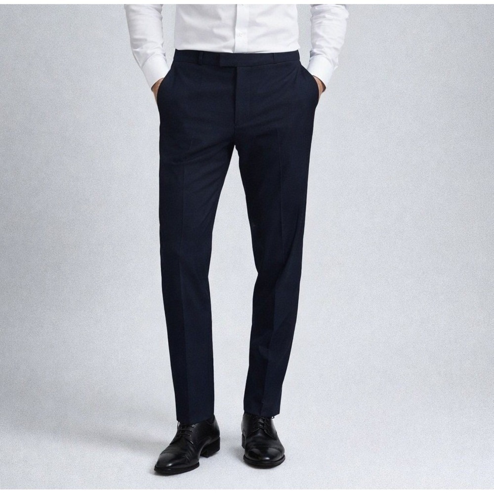 Reiss Found Navy Blue Slim Drawcord Waist Trousers Mens 30R Modern Tech Minimal